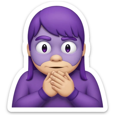 Grimace , half frown with a side eye and hands clasped together sticker