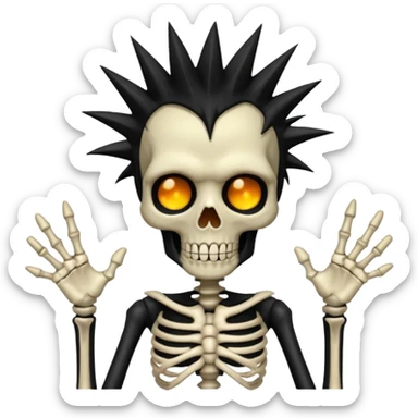 skeleton zombie long spikey black hair sticker