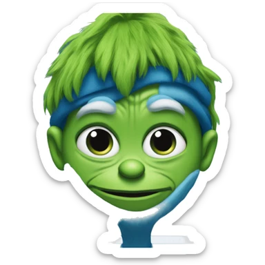 A blue version of the grinch wearing a doctor outift sticker