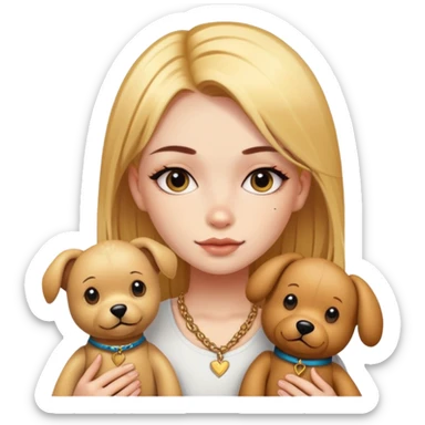 a  girl with glod  straight hair and tattoos and two teddy dogs sticker