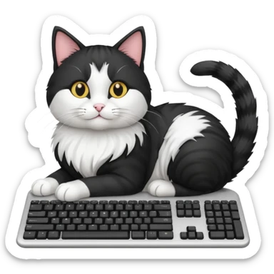 black and white cat laying on computer keyboard sticker