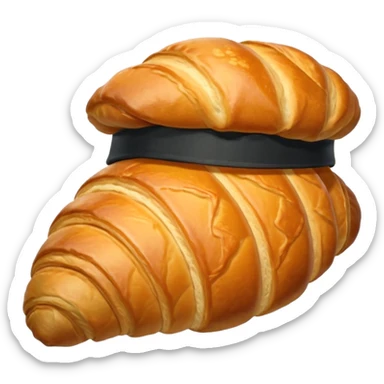 A croissant with a sole and a hat sticker