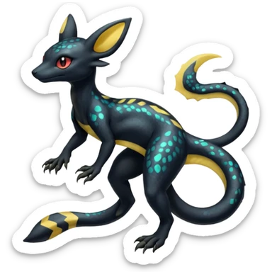 Shiny beautiful gorgeous ethereal Scaley Exotic Salandit-Umbreon-Fakémon-hybrid-creature (full body) sticker