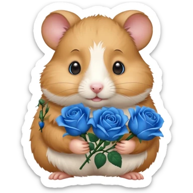 Hamster holding blue roses sticker