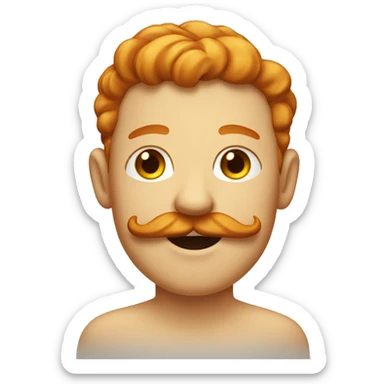 ginger with a mustache who is slightly smiling with a small wink. the text above the emoji says "Gotchu" sticker