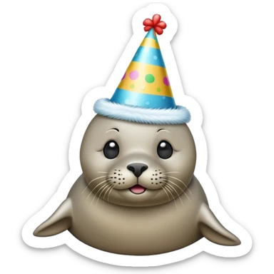 A seal with a party hat, simple classic emoji style like on mobile phones sticker