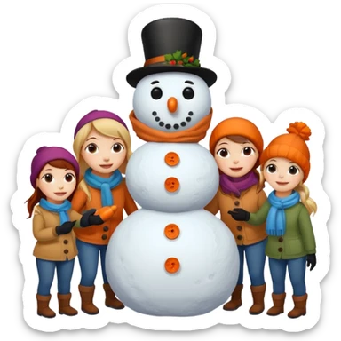 people making a snowman sticker