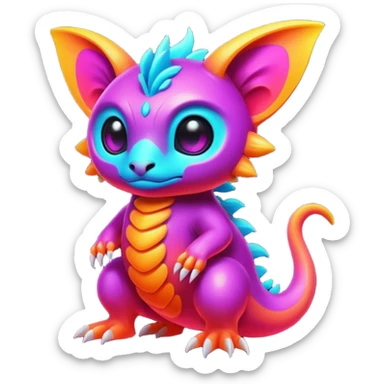 Exotic futuristic lush warm-colored neon Fakémon-creature sticker