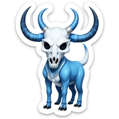 Shiny Dark Edgy  Inteleon-Amaura-Fakémon-hybrid-creature (full body) with a horned animal-skull-mask sticker