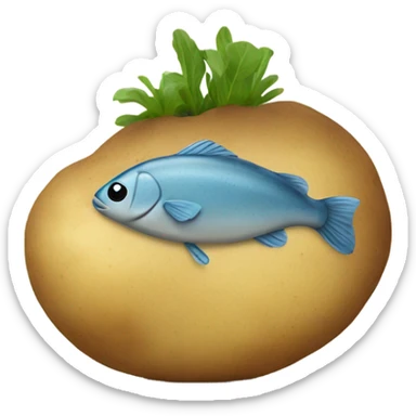potato wearing a hoodie with a fish on it sticker