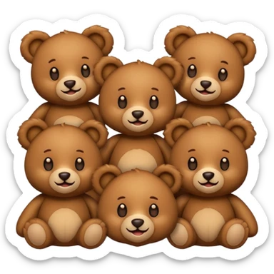 Group of identical brown teddy bear emojis, but one or two have different shaped ears or holding a small object” sticker