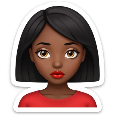 Dark skin gurl with black hair, big lips m, dark brown eye, octagon face shape and chinky eyes no red lipstick  sticker