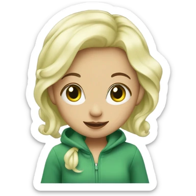 Blonde girl with green hair walking het baby  sticker