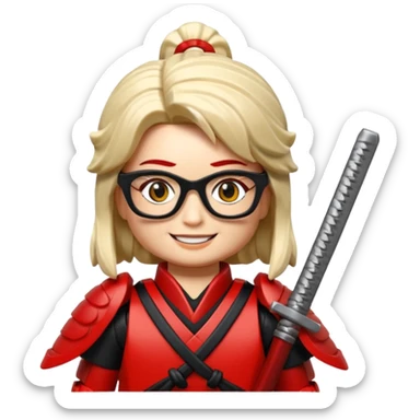 lego Samurai with glasses, Warrior in red samurai armor, female, with katana sticker