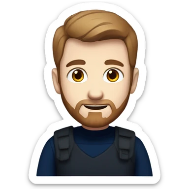 irish man blue eyes, brown short hair and short beard, wearing a smart navy blue jumper. full body. sticker