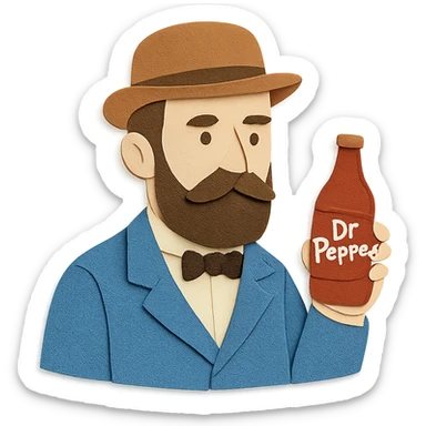 Charles Alderton holding a Dr Pepper in paper craft style sticker