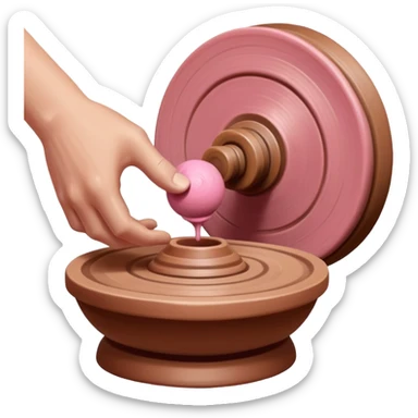one hand throwing a pink ball of clay onto a spinning pottery wheel sticker