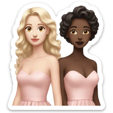 two women, pale pink gowns, beautiful, aesthetic sticker