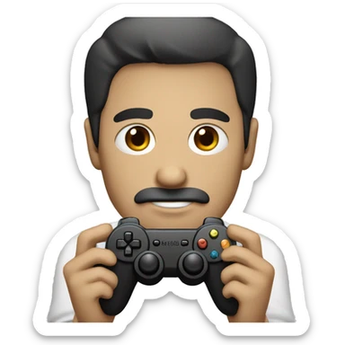 dark hair dark eye man with short mustache holding game controller sticker