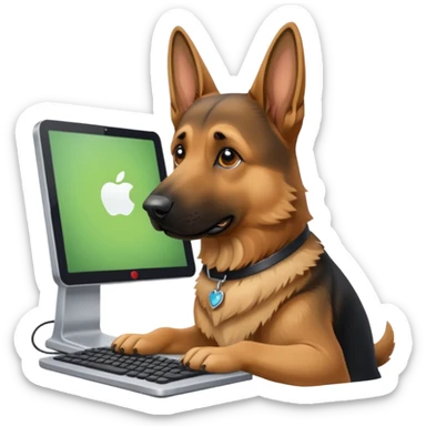 Cachorro Pastor alemão usando o computador  sticker