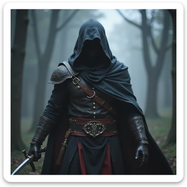 realistic fantasy style mysterious League of Legends assassin in a hood sticker