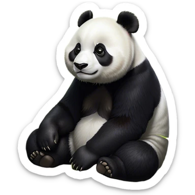 Cinematic Noble Panda Portrait Emoji, Poised and regal, with a robust, sturdy build and a strikingly contrasting black and white Fur, deep-set soulful dark eyes, Simplified yet sharp and sophisticated features, highly detailed, glowing with a soft, dignified glow, high shine, intelligent and gentle, stylized with an air of bamboo forest majesty, focused and attentive, soft glowing outline, capturing the essence of a watchful and confident companion, so majestic it feels as though it could lumber out of the screen with effortless authority! sticker
