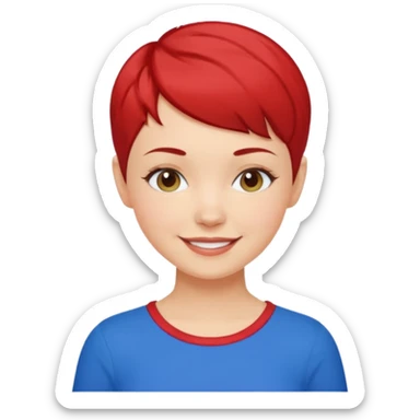 white girl pixie cut red and blue shirt sticker