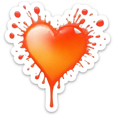 splattered paint heart glowing red-orange warmth sticker
