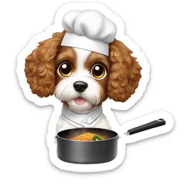 brown cavapoo puppy cooking hibachi sticker