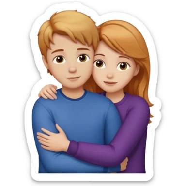 reddish-blonde hair girl hugging a brunette boy sticker
