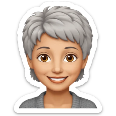 woman 50 years old, short grey fluffy hair, tannes skin and brown eyes sticker