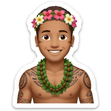 Hawaiian Polynesian male with tribal tattoo sleeve sticker