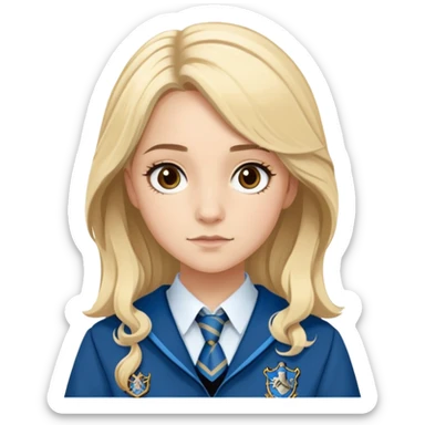 Gemma Padley is Penelope Clearwater in harry potter, wear hogwarts Ravenclaw uniform, blonde hair, brown eyes sticker