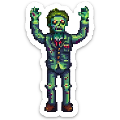isometric zombie with arms raised in the air sticker