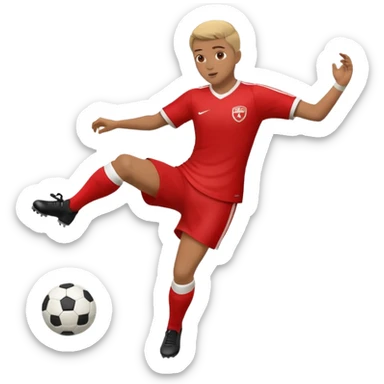 Can you generate an Apple style emoji of a Rabona soccer shot. A rabona shot is when a player strikes the ball with his kicking foot wrapping around his standing leg sticker