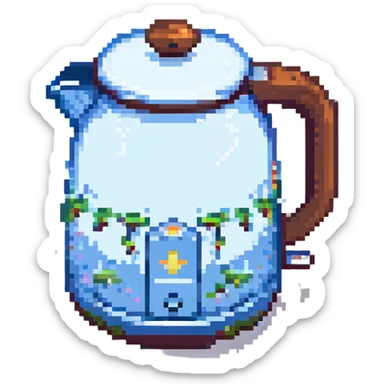 electric kettle, pixel art style sticker