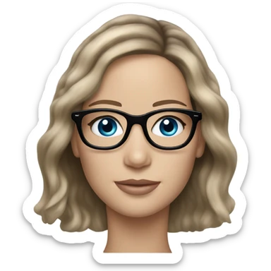 Lifelike  Jennifer Lawrence brunette lonh hair wearing black glasses and blue eyes  sticker