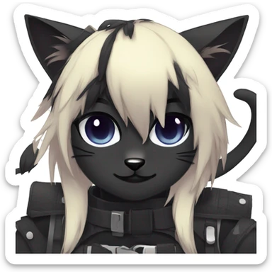 Anthro Cool Black Cat-Fursona-Fakemon with Emo Hair-bangs with Chest Harness sticker