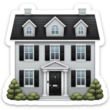 light gray colonial house with black shutters and black front door sticker