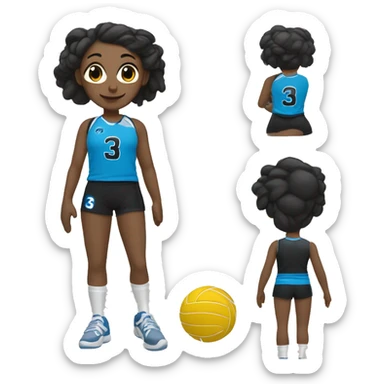 jugadora de voley con vestimenta neGRo CON  azul morocha y camiseta numero 3 sticker