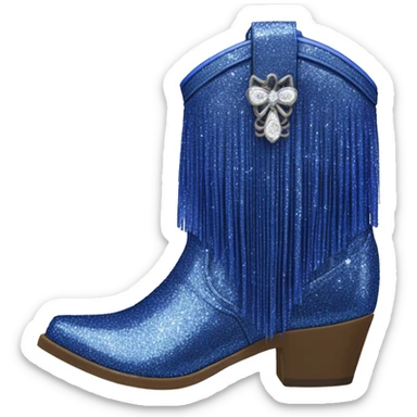 Realistic royal blue fashion cowgirl boots with sparkly shiny glitter fringe on them. sticker