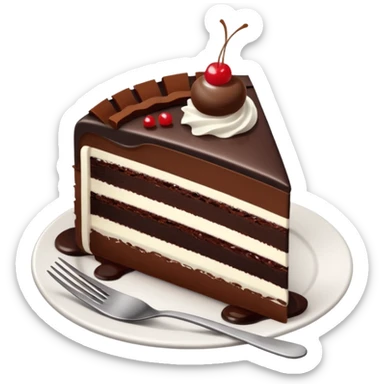 black forest gateau slice with fork and plate sticker