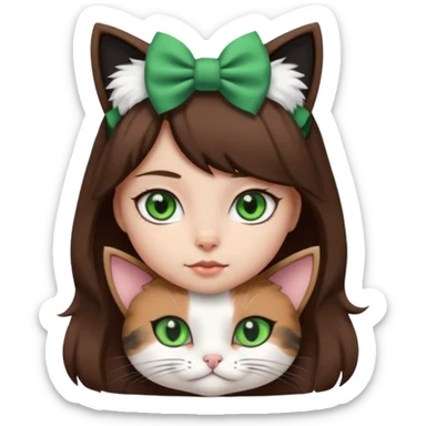 A black and white cat with green eyes she’s a girl she has a bow on her head she’s kinda fluffy  sticker