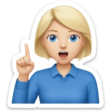 blue eyes blonde girl yelling into megaphone and holding up 1 finger in the other hand sticker