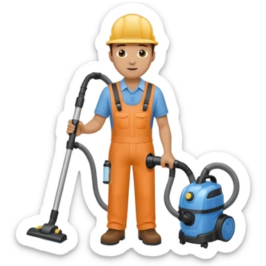 técnico de limpieza hombre sujetando la boquilla de una aspiradora de agua sticker
