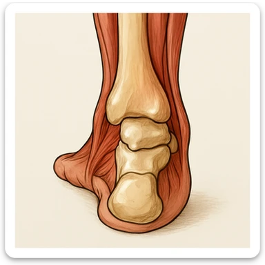 Anatomical illustration of a pronated foot, detailed bones and soft tissue, medical style, neutral background, with muscles highlighted, inspired by the reference image. sticker