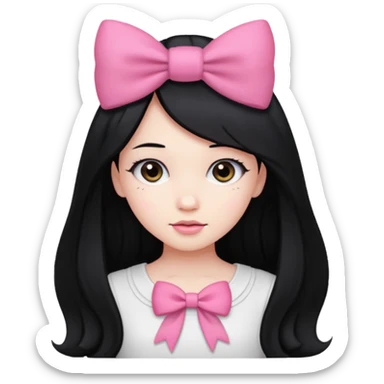 Girl with long black hair with pink bow white top sticker
