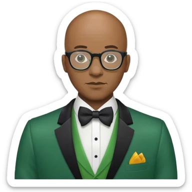 Black bald man with glasses green tuxedo  sticker