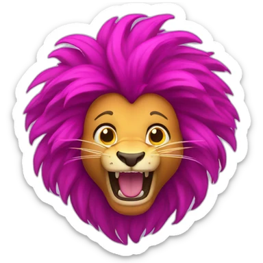 excited lion with magenta fire hair sticker