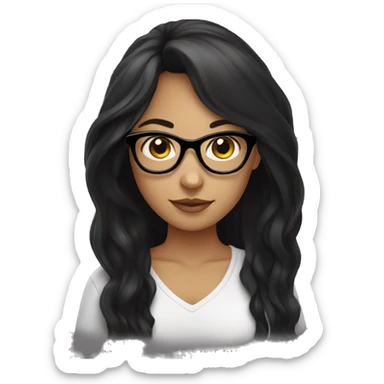 Graphic designer girl with black long hair in black glasses sticker